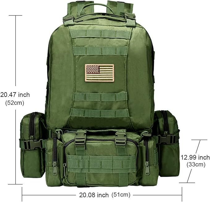 CVLIFE Tactical Backpack Military Army Rucksack 60L Large Assault Pack Detachable Molle Bag Army Green