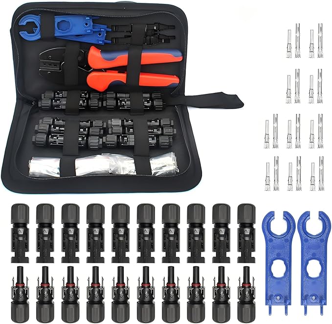 Solar Crimping Tool Kit for Panel Connectors - a Crimper 10 Pairs of Solar Wire Connectors 2 Pairs of Spanner Wrench for Solar Cable