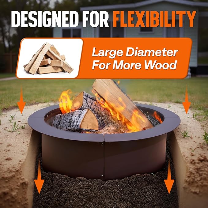 IDZO Fire Pit Ring 42 inch Outer 36 inch Inner Diameter with Air Venting Holes 10 inch Height Steel Fire Pit Insert for Smokeless DIY Campfire Outdoor In-Ground or Above Ground Use