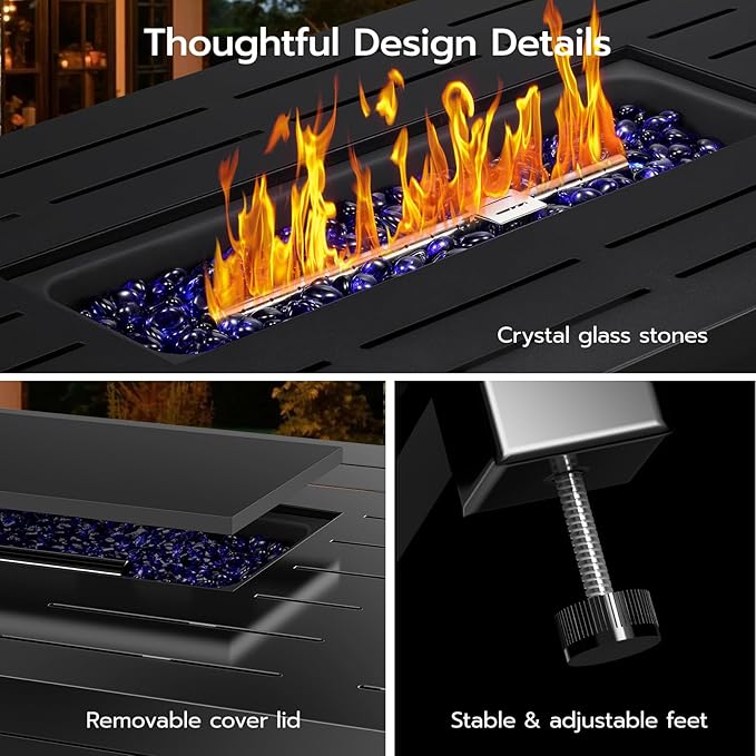 Xbeauty Propane Fire Pit Table 42 Outdoors Gas Fire Pit Table 50000 BTU Auto-Ignition Fire Tables with Lid Outside Garden Backyard Deck Patio (Square)