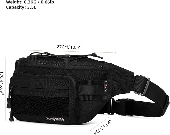 AMHEH 3.5L Tactical Fanny Pack for Men - 1050D Crossbody Waist Bag for Everyday Carry and Light Hiking Fits 28 - 50 Waists (Black)
