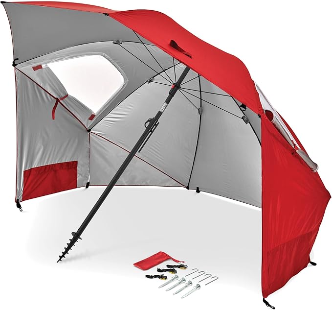 Sport-Brella Premiere UPF 50+ Umbrella Shelter with Patented Side Panels and Tilt Mechanism Heavy-Duty 1.25 Inch Center Pole Auger Anchor for Sand and Grass