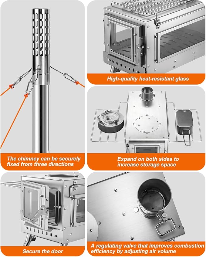 Camping Wood StoveWood Burning Tent StovePortable Hot Tent Stove for Camping Hunting Ice FishingCookingShelter