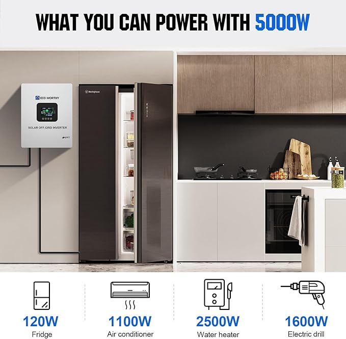 ECO-WORTHY 5000W UL1741 Solar Off-Grid Split-Phase AIO Inverter 48Vdc to120Vac 5500W@500V PV Input