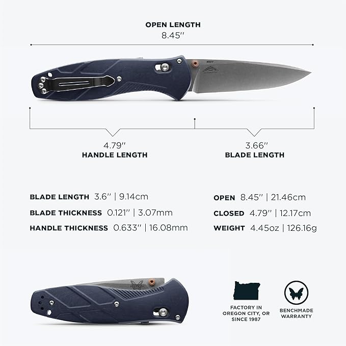 Benchmade - Barrage Tactical Every Day Knife Plain Edge Drop-Point Blade Blue Canyon Richlite Handle (581-03)