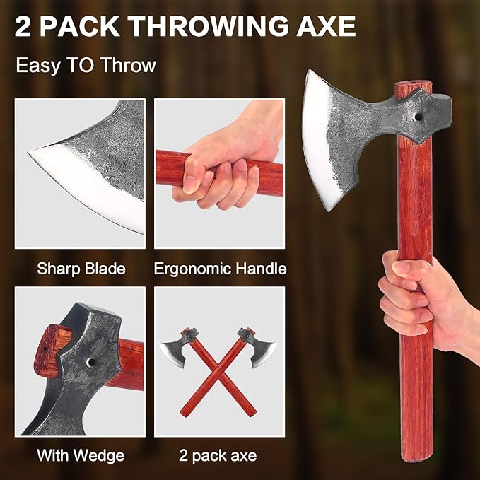 16.2 Viking Style Throwing Axe Set of 2 1065 High Carbon Steel Bearded-Edge Tomahawk with Beech Wood Handle Red Anti-Slip Design for Adults Competition &amp Outdoor Recreation