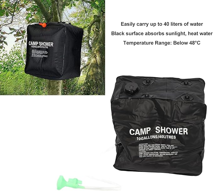 Solar Camp Shower Bag 40L with Sprayer | Portable Hot Water Shower for Outdoor Camping/Hiking/Beach | PVC Material with Sun Protection Coating | Quick Solar Heating