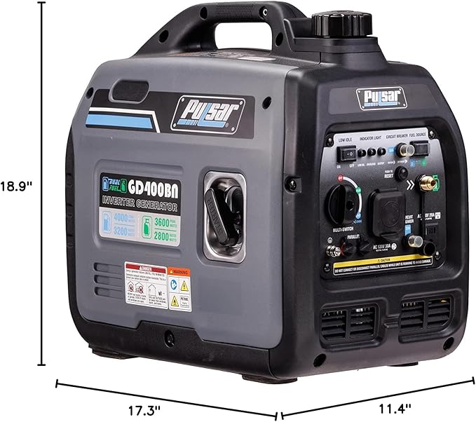 Pulsar Products GD400BN 4000W Portable super-quiet Dual Fuel &amp Parallel Capability RV-Ready CARB Compliant