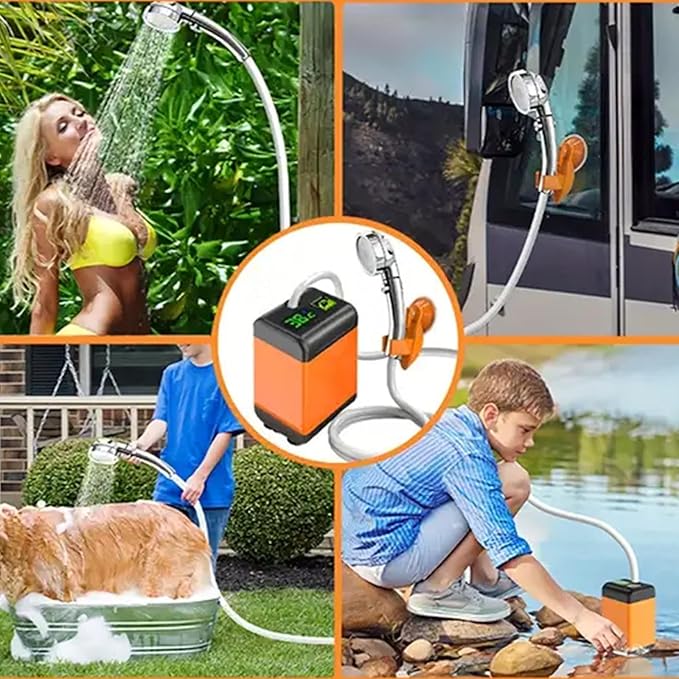 Portable Camping Shower Pump 7800mAh Rechargeable Camper Shower Electric Filter Sprayer Head Camp Shower for Hiking Travel Car Washing RV Pet Bath