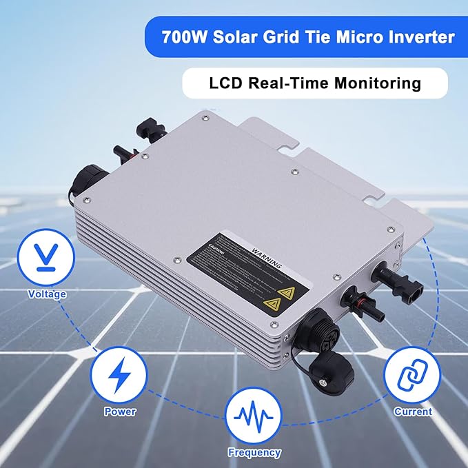 Solar Grid Tie Micro Inverter 700W 110V Waterproof Inverters Solar Powered Reversing Converter Aluminium Alloy Inverters w/LCD Display for Schools Power Stations Homes