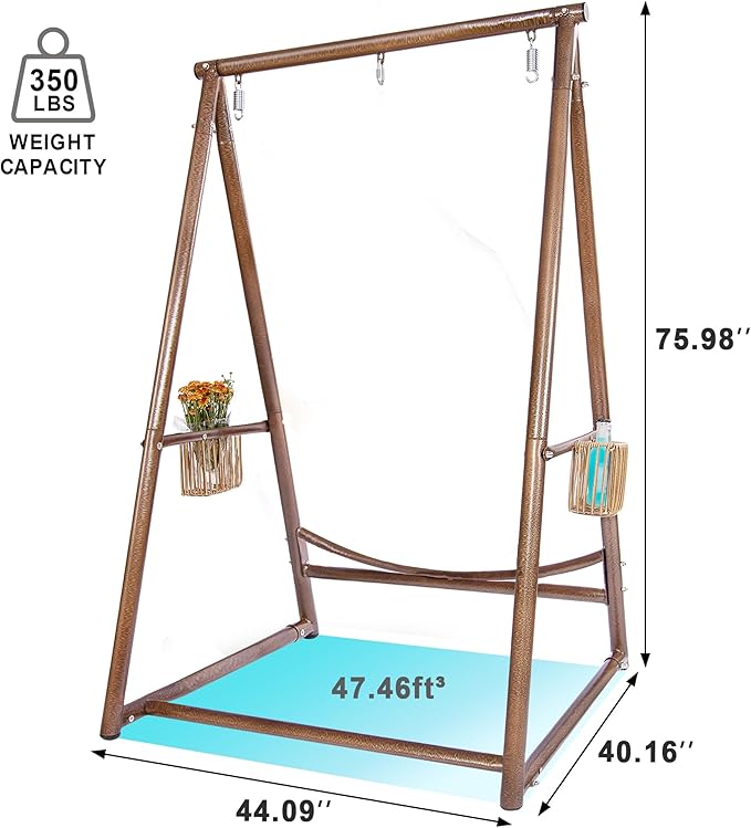 YOXIFOC Reinforced Base &amp Triangular Structure Hammock Stand with 2 Storage Baskets Swing Stand with 3 Hooks Fit for Most Hanging Chair for Oudoor&ampIndoor (Stand Only) (Coffee)