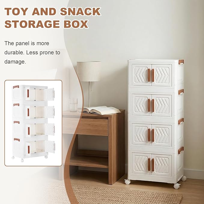 4 Tier Stackable Storage Bins with Lids &amp Magnetic Doors Plastic Collapsible Storage Bins with Wheels Stackable Storage Containers Organizers Cabinet for Entryway