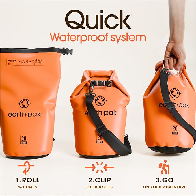 Earth Pak Waterproof Dry Bag - Roll Top Waterproof Backpack Sack (20L Orange &amp 20L Yellow)