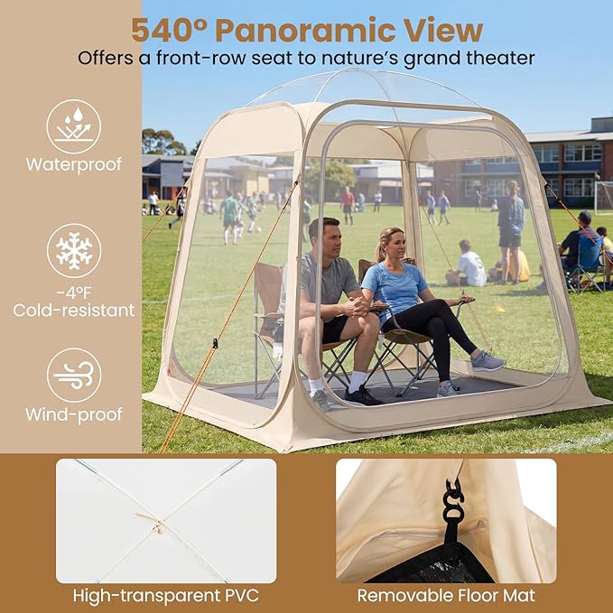 Goplus All Weather Pod Sports Tent for 2-4 People 7 x 7 FT Easy Setup Clear Bubble Tent with Floor Mat Camping Sun Shelter for Fishing Portable Outdoor Screen House with Carrying Bag