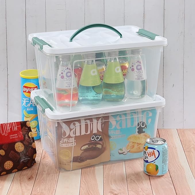 14 Quart Latching Container Box with Handle 8 Pack Plastic Lidded Storage Bin