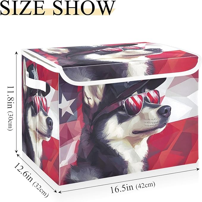 Husky America Storage Cube Bins Basket with Lid Collapsible Flip-top Fabric with Handle for Home Bedroom Closet Office 16.5×12.6×11.8 in