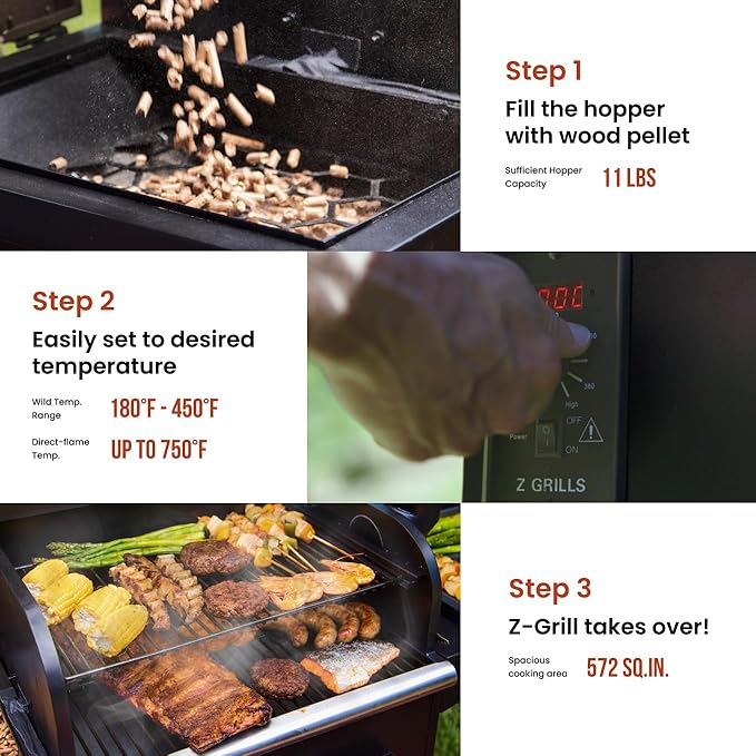 Z GRILLS Wood Pellet Grill Smoker with PID Controller 8-in-1 Master Sear BBQ Grill Auto Temperature Control Huge Storage Cabinet Side Shelf with Tool Hooks 572 sq in Cooking Area for Outdoor 600D
