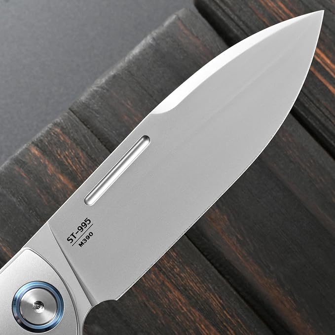 Sitivien ST995 Folding KnifeHandmade M390 Pearlescent Polishing Blade Titanium &amp Carbon Fiber Handle EDC Tool Knife for Outdoor Camping Hiking Survival(Gray)