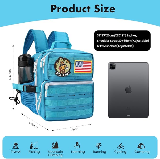 9L Mini Tactical Backpack Small Military Gym Bag Tiny Tackle Backpack for Men Women Molle Travel Daypack Camping Backpack with Patch(Turquoise)
