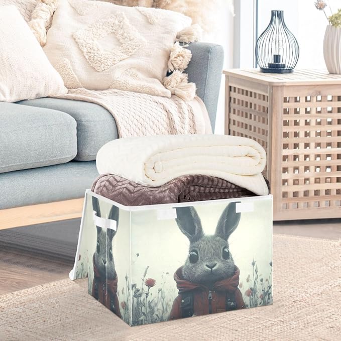 AIXIWAWA Lidded Storage Cube (Wild Bunny) Fabric Foldable Closet Bins with Flip Lid and Handles Organizer Basket Container 16.5 x 12.6 x 11.8 IN