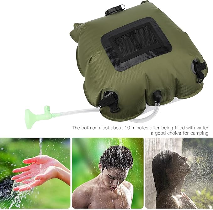 Outdoor Solar Heated Shower Bath Bag Portable Camping Hiking Water Storage Bags for Shower Green PVC 20L