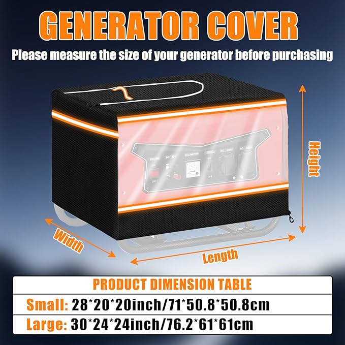 Generator Covers While Running 30x24x24inch Heavy Duty 600D Generator Cover Compatible with Most 5000-15000 Watt Generators Transparent Window Top Can be Refuel