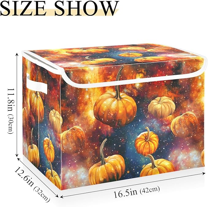 Storage Cube with Lid Space Pumpkin Print 16.5×12.6×11.8 IN Collapsible Large Capacity Foldable Storage Basket Bin Organizer