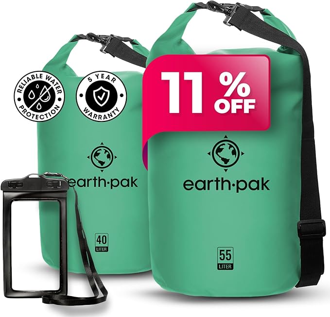Earth Pak Waterproof Dry Bag - Roll Top Waterproof Backpack Sack (Seafoam Green 40L &amp 55L)
