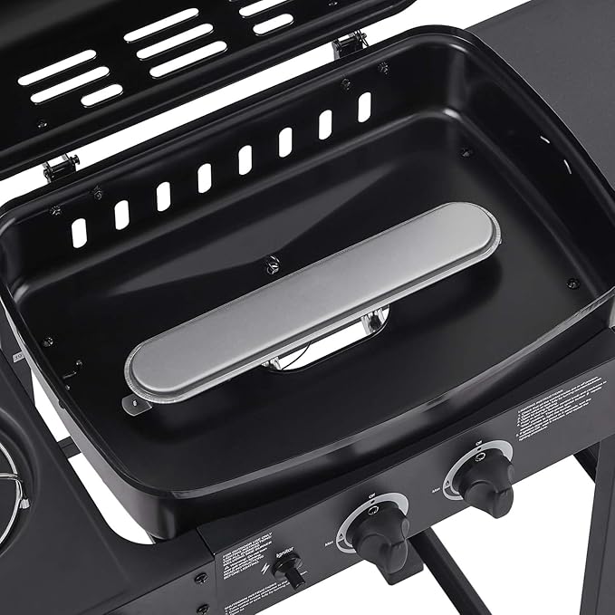 2-Burner Propane Gas BBQ Grill with Side Burner 24000 BTU Stainless Steel Barbecue Grill with Cast Iron Grates and Side Table for Outdoor Cooking Kitchen Patio