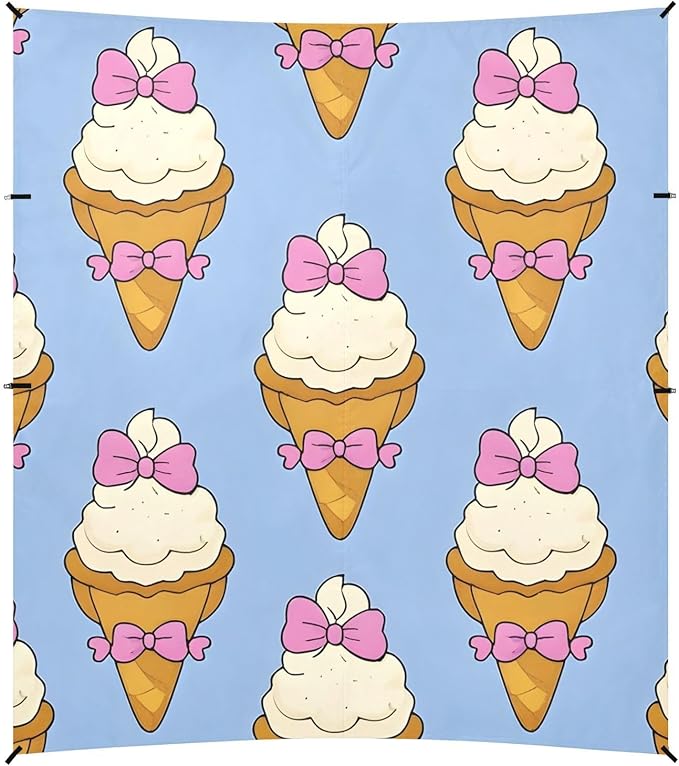 ALAZA Blue Background Bowtie Ice Cream Pattern Beach Tent Sun Shelter Portable Canopy Sunshade for Outdoor Camping Picnics Backyard Fun 10x9 ft