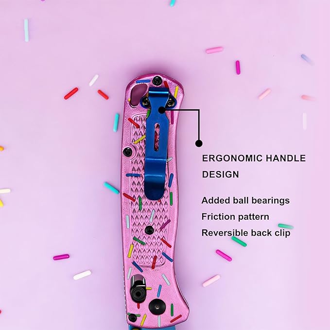 Pink Donut Pocket Knife 3 Blade Pink Pocket Knife with Clip Aluminum Handle for Women Men for EDC Camping