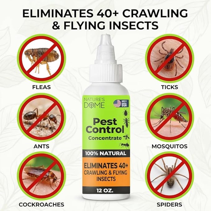 Nature’s Dome Pest Control Concentrate Spray 12 Oz | Natural Eco-Friendly Bug &amp Ant Spray that Makes 1 Gallon | Eco-Friendly Bug Spray for Flea Ticks Ant &amp Mosquitos | Safe for Pets &amp K