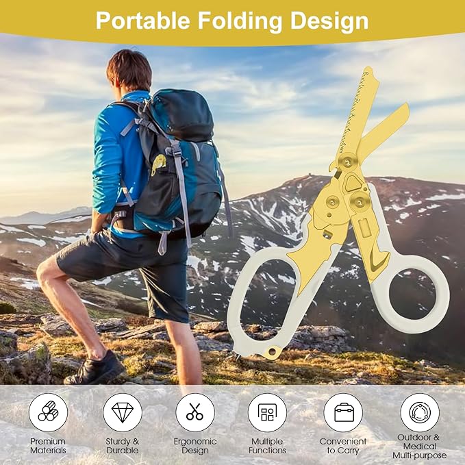 6in1 trauma shears - emergency responders outdoor emergencies scissor medical staff and outdoor camping scissors ttrauma scissors(Luminous Gold)