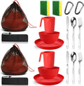 Scout Camping Mess Kit for Person Boy Scout Dishes Set Girl Scout Mess Kit with Mesh Bag Reusable Light Weight Eating Utensils Plastic Camping Cutlery Set for Travel Camp