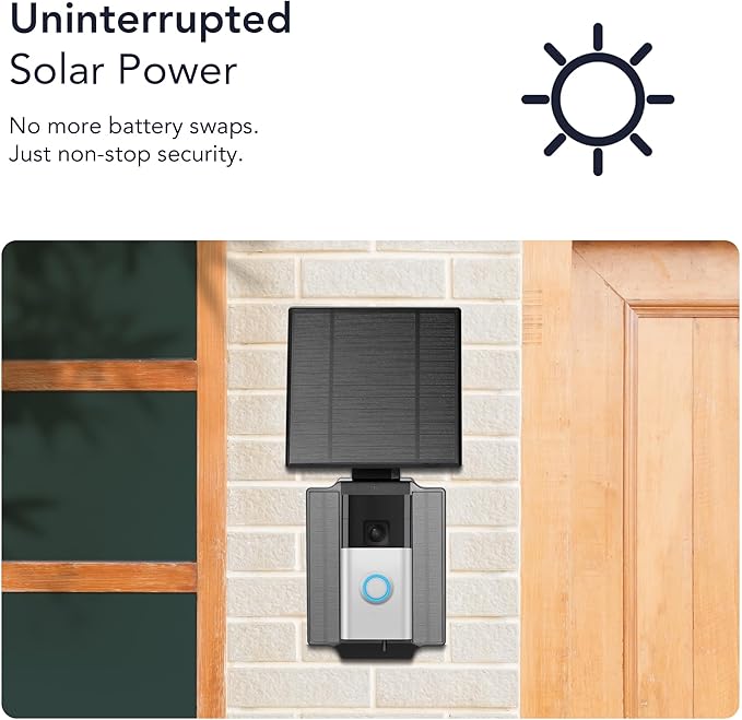 Wasserstein Universal Solar Charger Compatible with Ring Battery Doorbell (2024 Release)/Pro/Plus/4/3/3 Plus/2nd Gen (2020 Release) &amp Wyze Wireless Video Doorbell Pro - 2.5W Solar Panel Charger