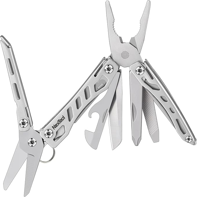 Nextool EDC Keychain Multitool 10 in 1 Mini Pocket Knife Multi Tool with Needlenose Pliers Scissors Mini Useful Cool Gadgets for Men Father's Day Gifts from Daughter-Sliver