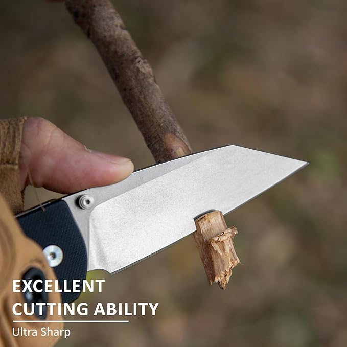 Pocket Folding Knife - 3.39 EDC Knife D2 Blade Stonewashed Finish - G10 Handle with Thumb Stud - Pocket Knife for Men Women - Camping Hiking Survival Preparation