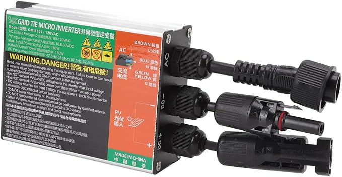 Diydeg 180W MPPT Grid Tie Micro Inverter for 12V Solar Panel Home Use System DC to AC Micro Inverter Solar Micro Inversor (GMI-180L-AC110V)