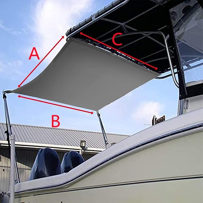 Boat T Top Shade Extension - Polyester Marine Sun Shade with Stainless Steel Hardware Waterproof Boat Canopy for Center Console Pontoon &amp Fishing Boats (A59*B59*C47)