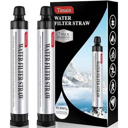 2 Pack Timain 4-Stage FiltrationHigh Flow Rate Water Filter StrawWater Purifier Survival for Emergency KitsTravelCamping HikingFishingHunting (2)