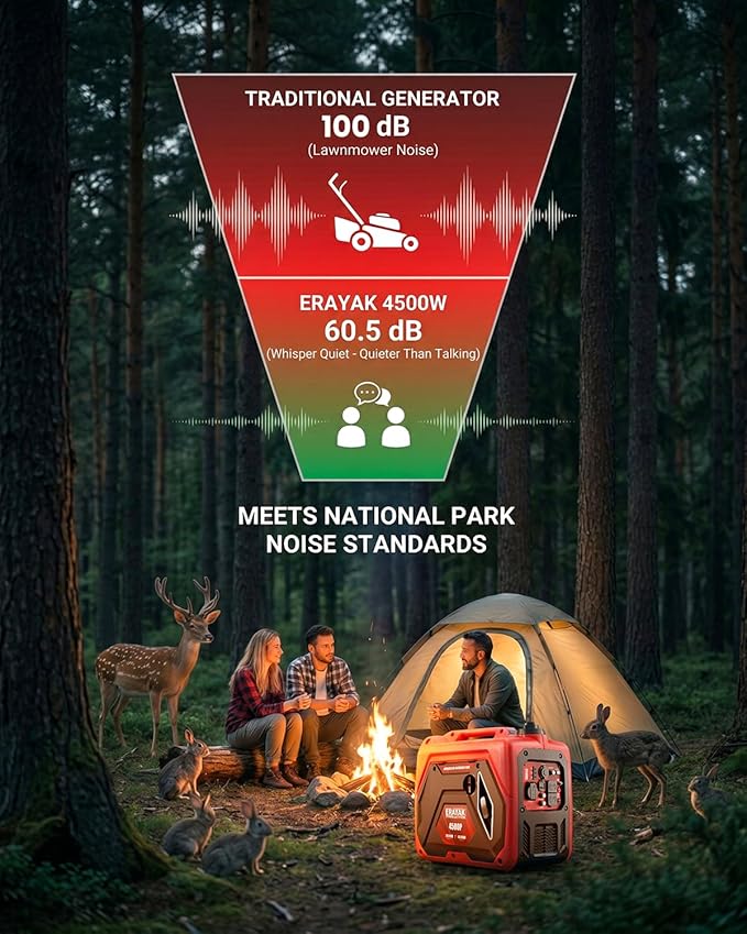 ERAYAK 4500W Portable Inverter Generator for Home Use Super Quiet Small Generator for Camping Outdoor Emergency Power Backup Gas Powered Engine ECO Mode EPA Compliant