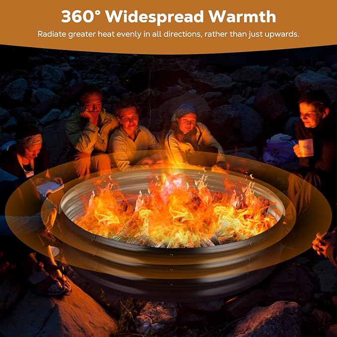 Raynesys 60 Inch Round Galvanized Fire Pit Ring Round Galvanized Fire Ring 5 Feet Diameter Round fire Pit Outdoor fire Pit for Backyard Camping Bonfire Black