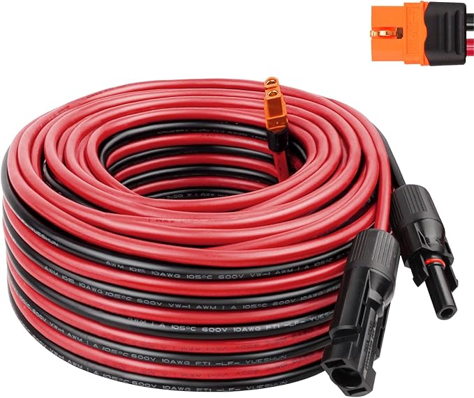 MOOKEERF Solar to XT60i Cable 10AWG 50FT Solar Panel to XT60i Adapter Connector XT60i-F Extension Cable for Portable Power Station Solar Generator