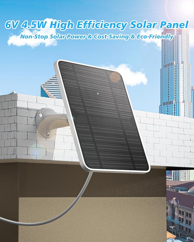 Solar Panel Charger Compatible with Arlo Pro 5S/Pro 4/Pro 3/Pro 3 Floodlight/Ultra/Ultra 2 Camera 6V 4.5W Solar Panels Charging IP65 Weatherproof w/ 9.8ft Charging Cable Adjustable Wall Mount 1 Pack