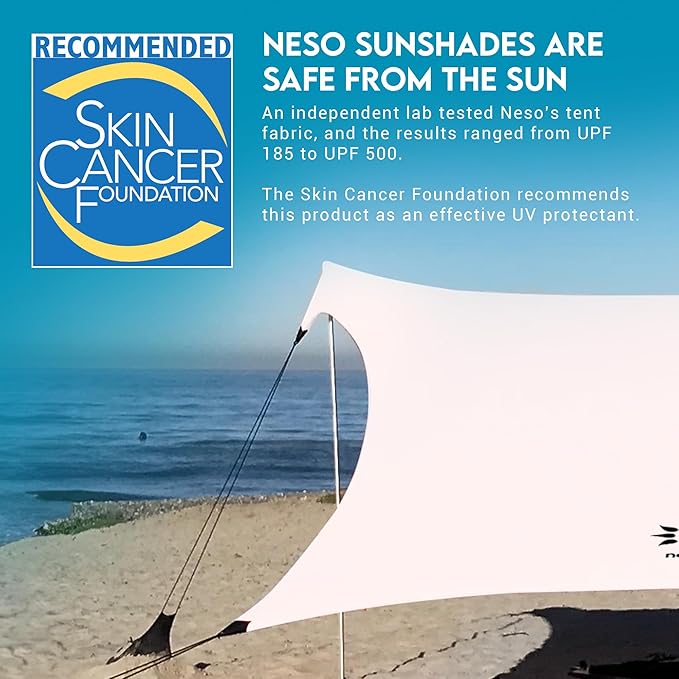 Neso Gigante Portable Beach Tent Sun Shelter - Lightweight Beach Shade Canopy - Easy Setup for Family Outings - Patented Reinforced Corners - UPF 50+ Sun Protection - 8ft Tall 11 x 11ft - White