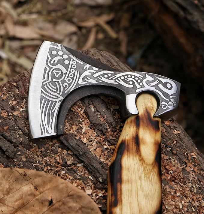 Handmade Carbon Steel Viking Axe Blade Smith Custom Gift Forged Carbon Steel Viking Axe Ash Wood Handle Viking Bearded Camping Axe Best Birthday Gift by Empire Indutry