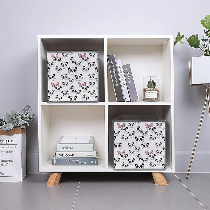 Collapsible Storage Cube with Handles Pandas Animal Space-Saving Foldable Organizer Bin for Bookshelf Cabinet Perfect for Small Apartments &amp Dorms