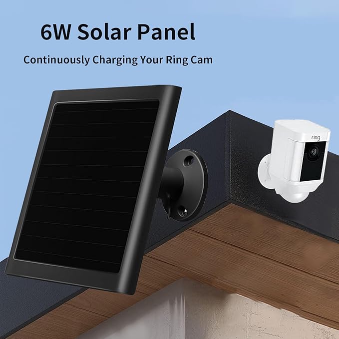 6W Solar Panel Charger for Ring Camera Compatible with Ri ng Stick Up Camera and Ring Spotlight Plus/Pro Camera Battery Waterproof (Black 2Pack)