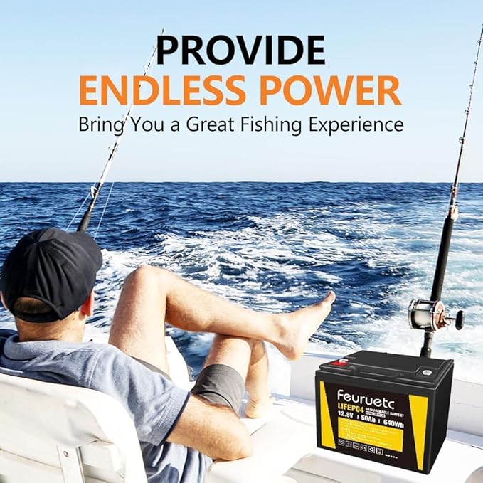 12V 50Ah LiFePO4 Lithium Battery - Built In 50A BMS 5000+ Deep Cycles Lithium Iron Phosphate Battery Great For Winter Power Shortage RV Marine Trolling Motor Camping and Off Grid Applications