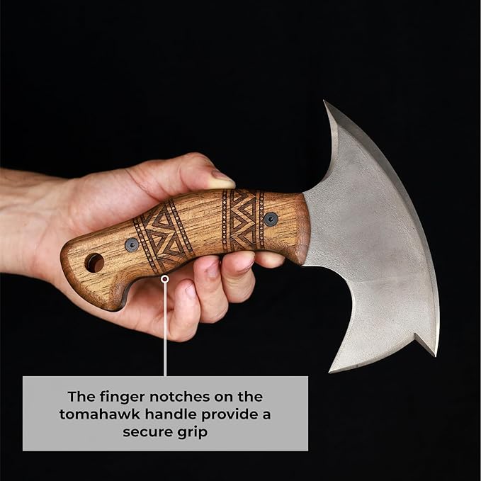 AncientSmithy Tomahawk Axe - Handmade Tactical Tomahawk Hatchet - Full Tang Combat Axe for Military Camping and Outdoor Activities (Hawk with Leather Sheath)